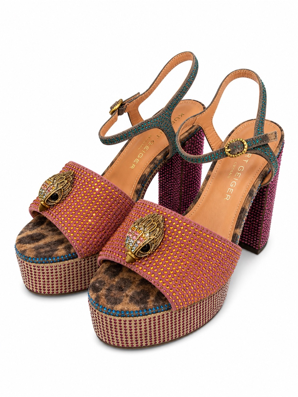 NWOT Kurt Geiger Kensington Platform Heels Leopard Crystal Eagle Sz 8.5/39